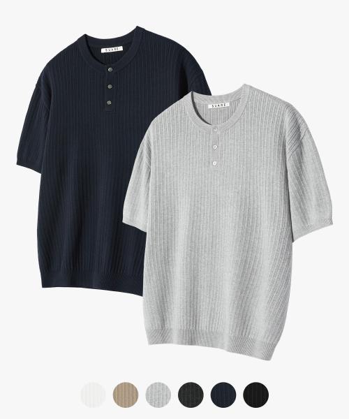 코튼 헨리넥 워셔블 니트 - 6 COLOR