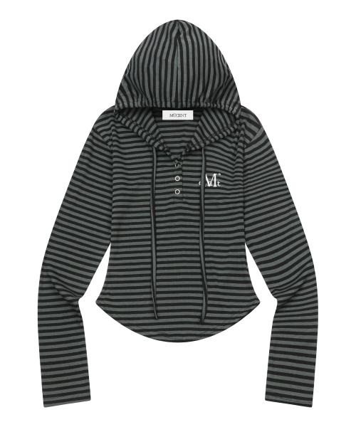 아스톤 스트라이프 슬림 후드 티