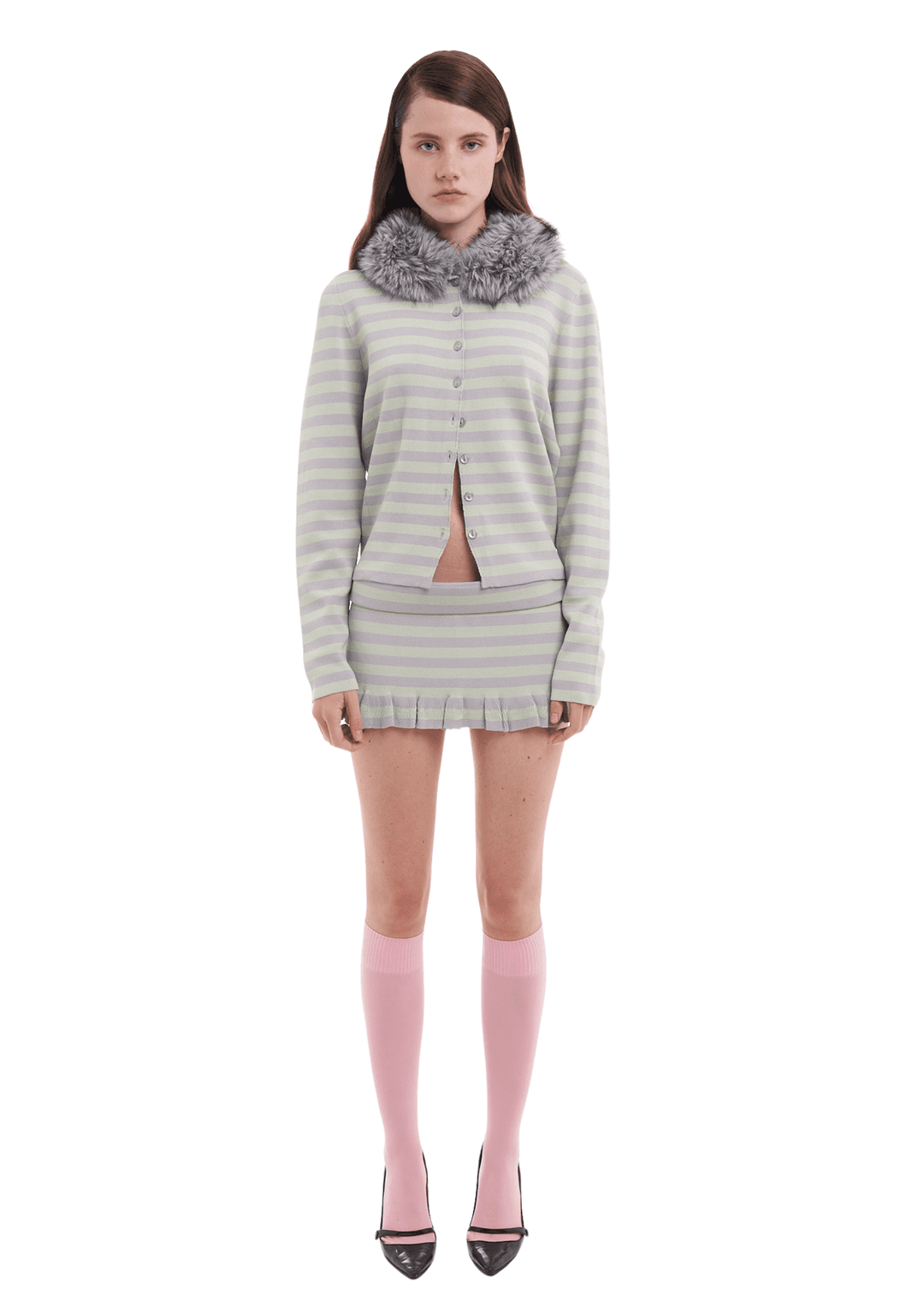 MARY KATE CARDI IN MINT & GREY STRIPES - XS
