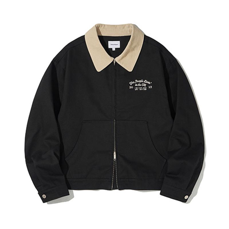 배색 카라 코튼 워크 자켓_블랙