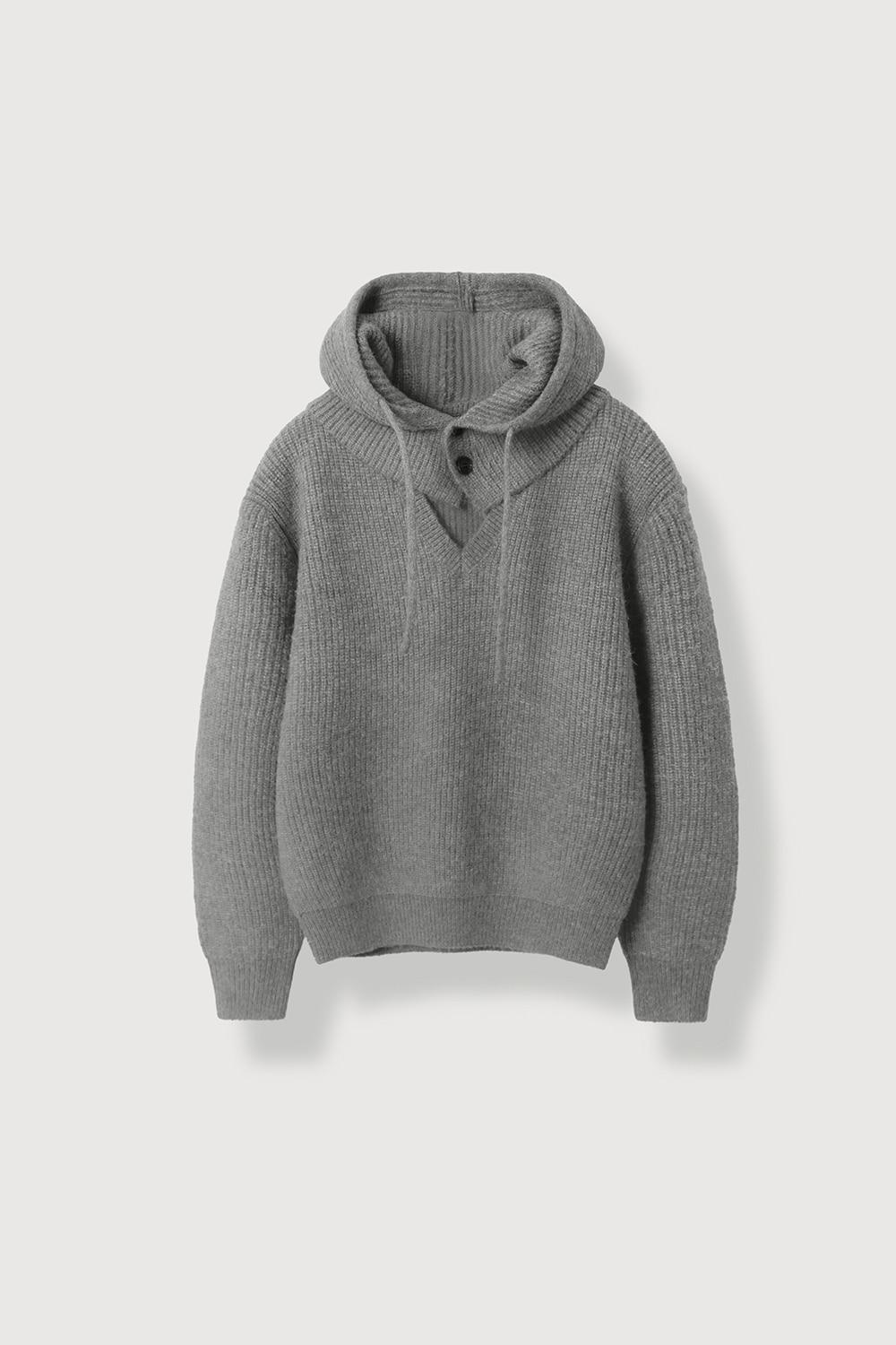 (woman) [바라클라바 SET] 윈터 하찌 브이넥 니트_Gray