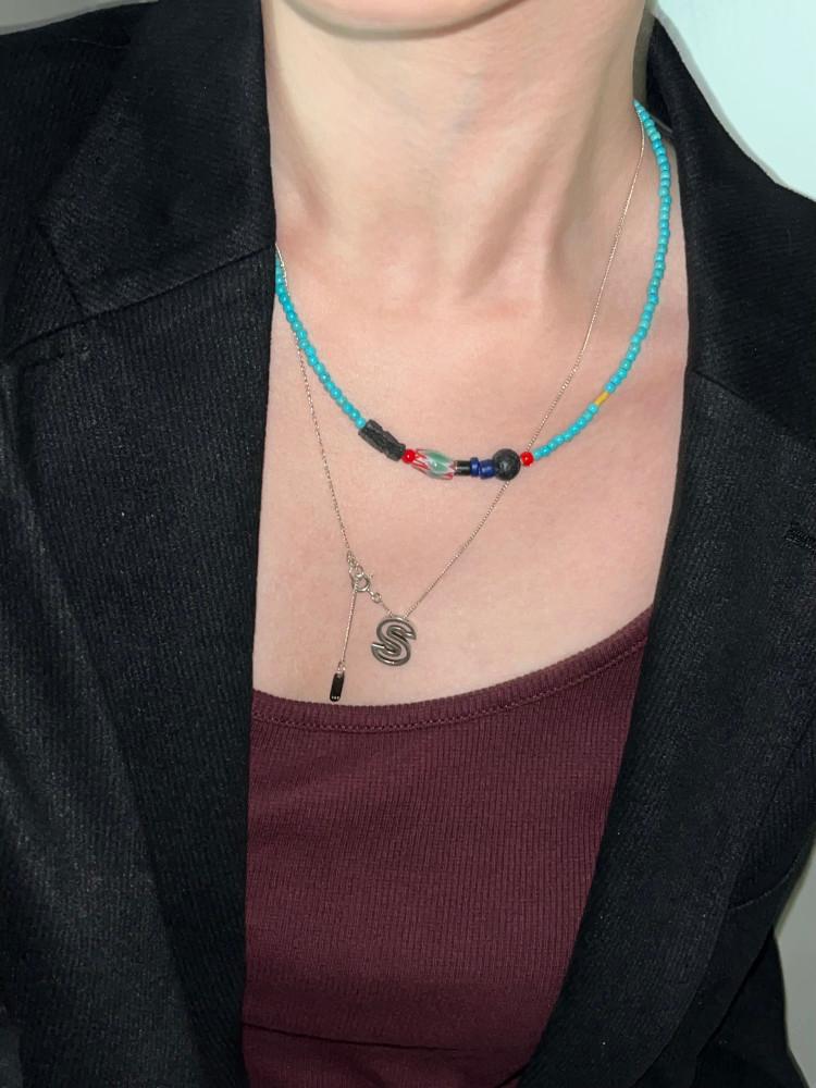 [오프더쉘] 피에로 화산석 아프리칸 비즈 원석 목걸이