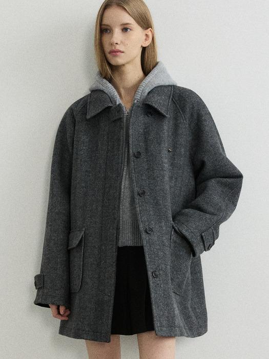 Louise Herringbone Wool Half Coat - Charcoal
