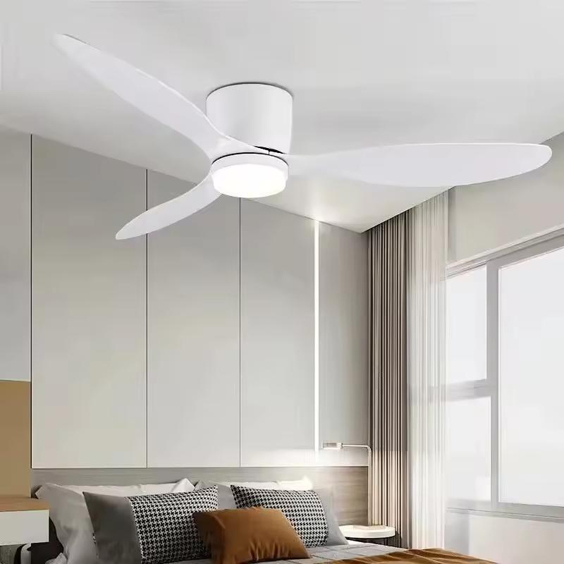 42 52 인치 천장 선풍기 조명 Led 3 색 6 속도 DC 모터 팬 원격 제어 조명이있는 낮은 바닥 장식 팬