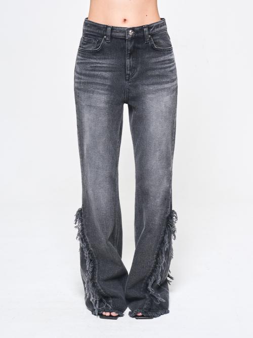 TASSEL TRIM BOOTS CUT PANTS BLACK