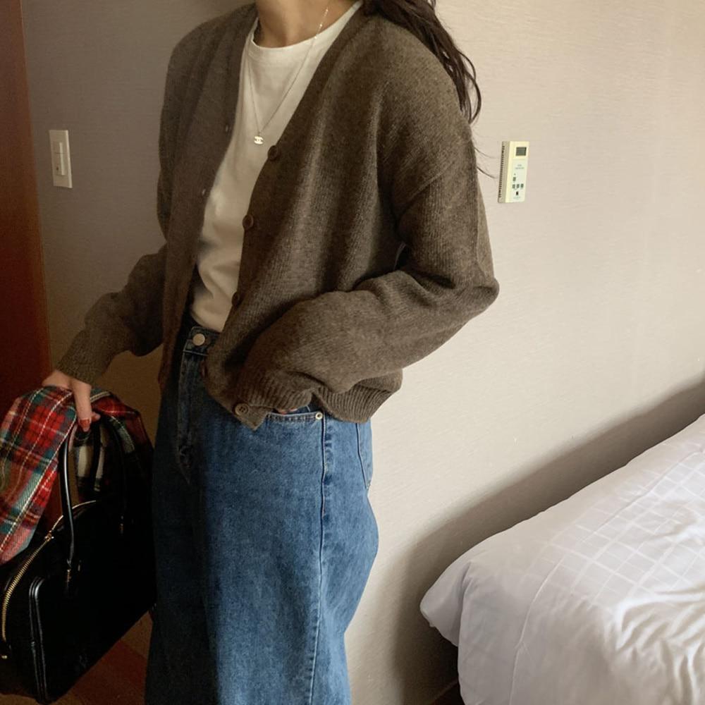 아무드 울 알파카 브이넥 루즈핏 가을 겨울 니트 가디건