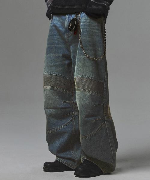 Structured Biker Denim Pants - Deep Blue