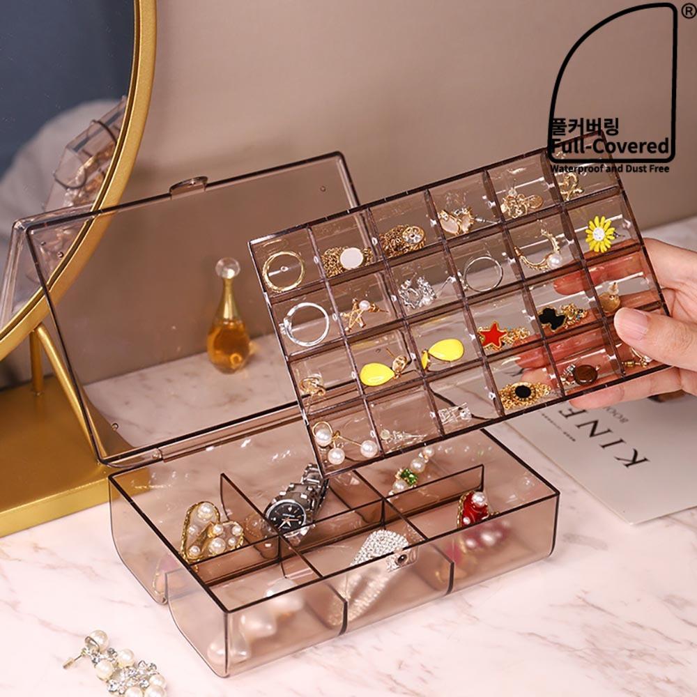 풀커버링 투명2단 악세사리 보관함 주얼리함 귀걸이 피어싱 반지 트레이 수납함 보석함 박스