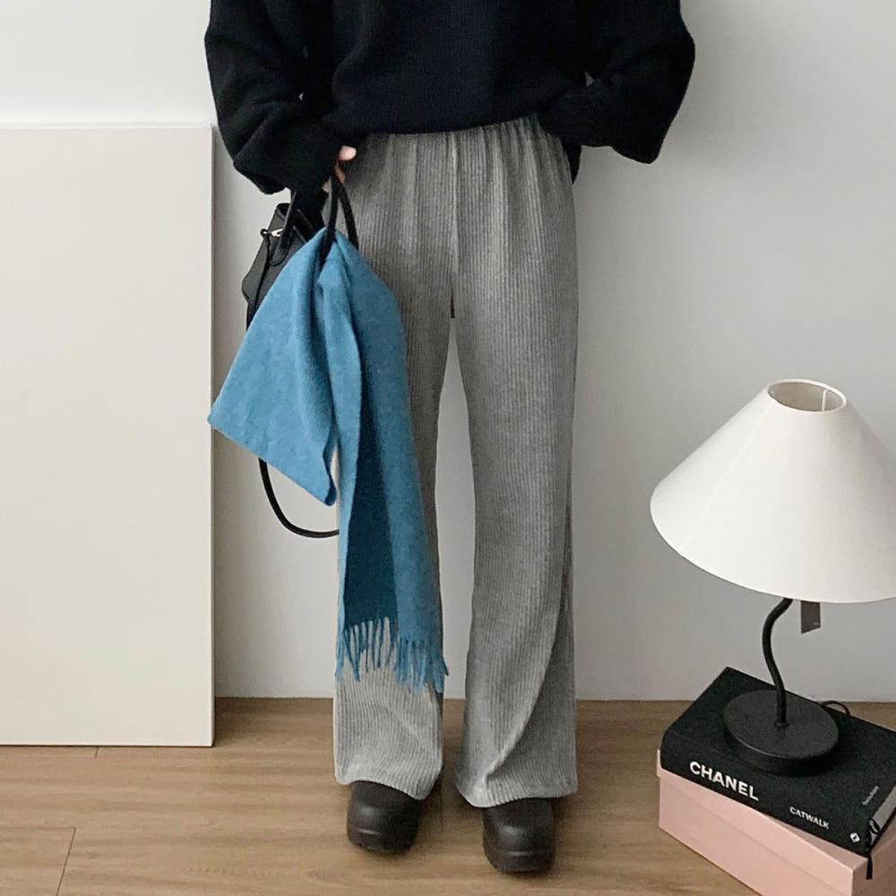 [당일발송] 벨벳 부츠컷 팬츠 겨울 벨루아 골지 밴딩 바지 웨어링무드 (2c)