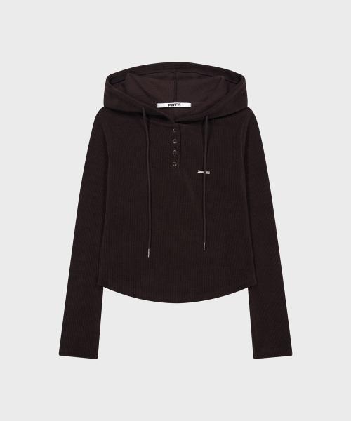 CORDUROY LOGO HOODIE TOP-BROWN