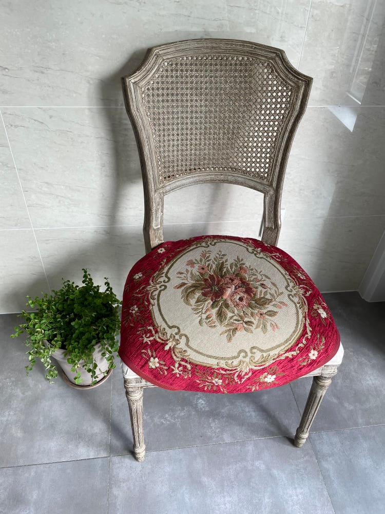 고급 이태리 자가드 엔틱 식탁 의자 커버 방석 천갈이 리폼 끈방석 클래식 엔틱 스타일