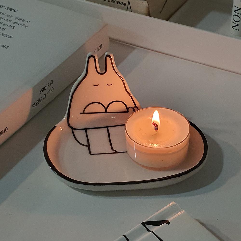 고요 도자기 티라이트 캔들 홀더+증정용led초1p