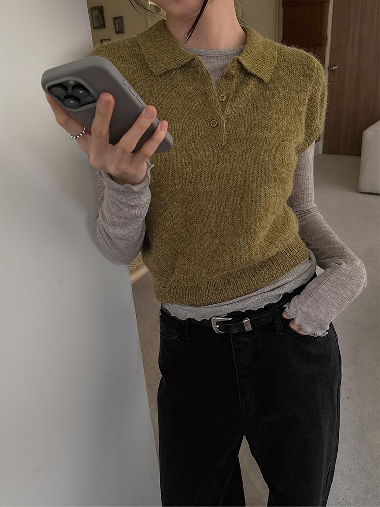 크렘므 버번 알파카 카라 니트