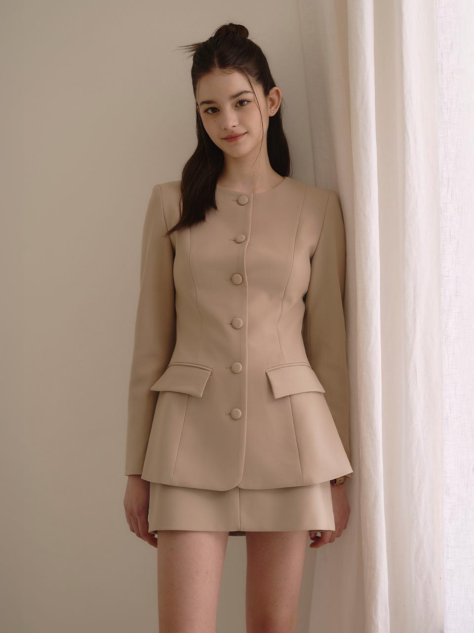 르니나 [SET] RACHEL button jacket skirt set_DEEP BEIGE