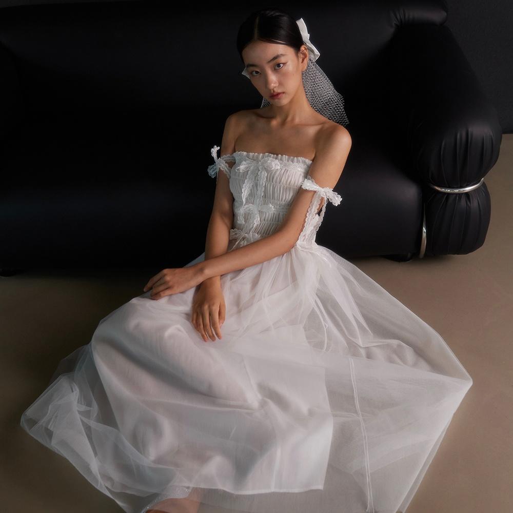 Bridal Ribbon Tulle Dress_white