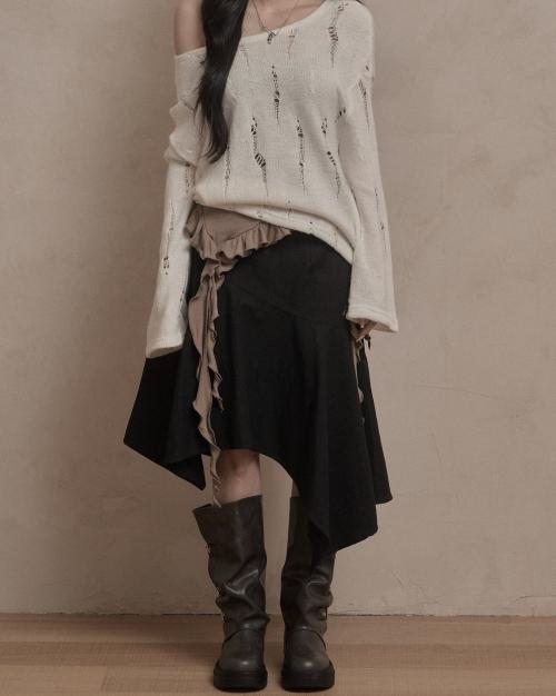 Unbalanced Midi Skirt (black)