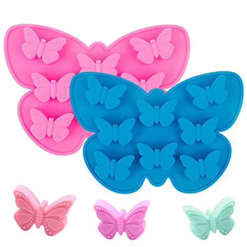 Stouge 2 Pcs Butterfly Mold Silicone Butterfly Shape Butterfly Ice Cube Tray Silicone Wax Melt Molds Chocolate Candy Baking Molds, Non-Stick Chocolate Soap Pudding Jello Ice Cube Tray