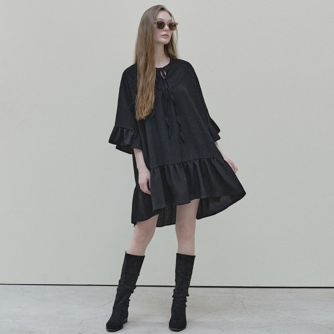 [온쇼페]Ethnic Shirring Strap Dress - black