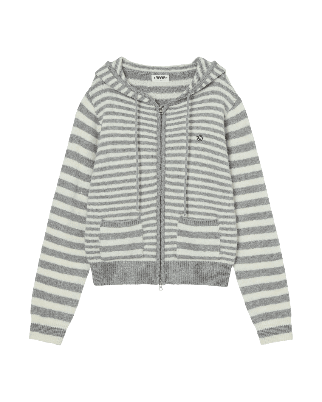 STRIPE HOOD KNIT ZIP UP [LIGHT GREY]