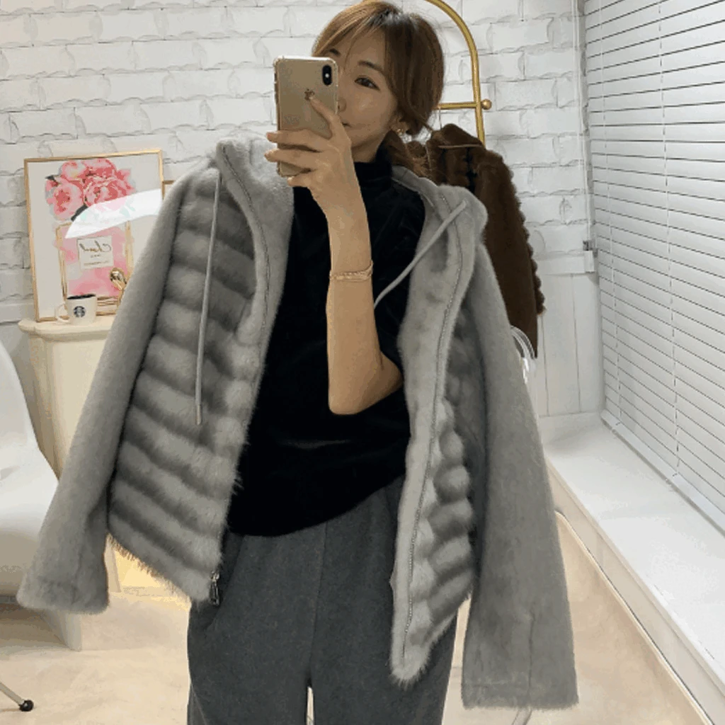 주문대박 프리미엄 볼륨 에코퍼 밍크 후드집업 퍼자켓 듀엘