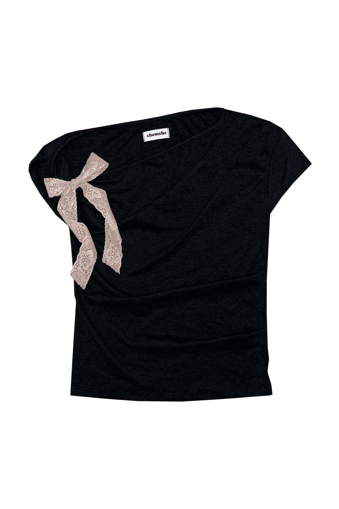 DRAPED TWIST RIBBON T-SHIRT (BLACK)