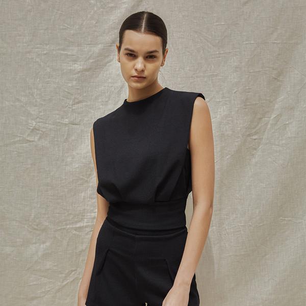 Crepe high neck  swim set_black