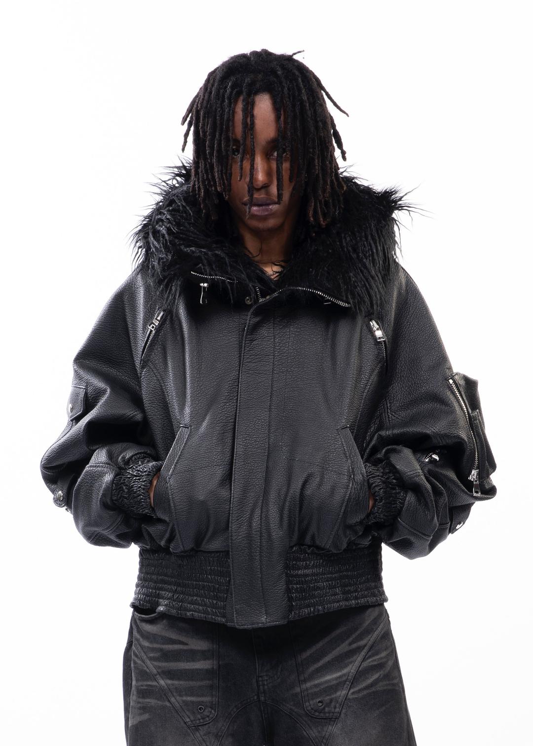 ASTRO FUR JACKET BLACK LEATHER - X-SMALL