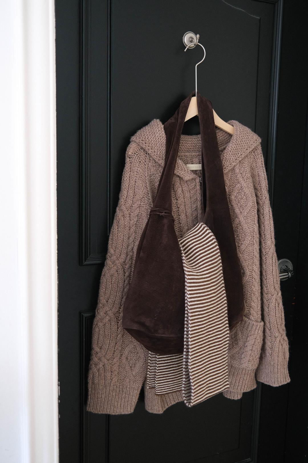 [SLOCO] Hazel wool cable knit zip up, cocoa