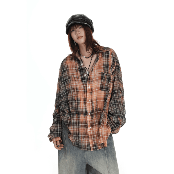 Tie-dyed plaid shirt