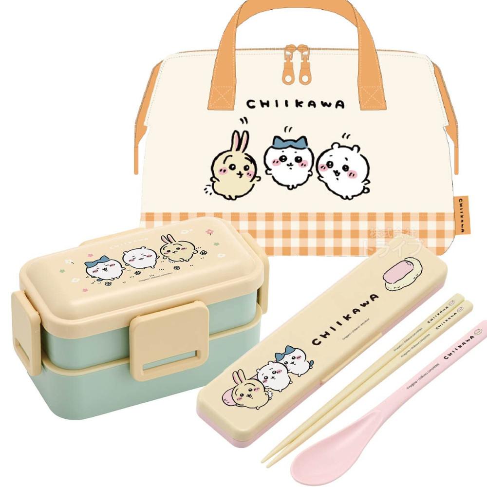 스케이터 치이카와 항균 도시락통 2단 런치백 젓가락 숟가락 세트