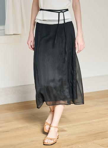 LACY LAYERED LONG SKIRT [BLACK]