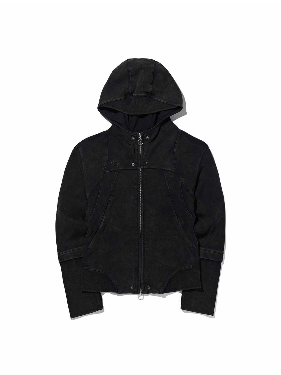 RHOMBUS PUNCHING HOODIE ZIP-UP WASHED BLACK