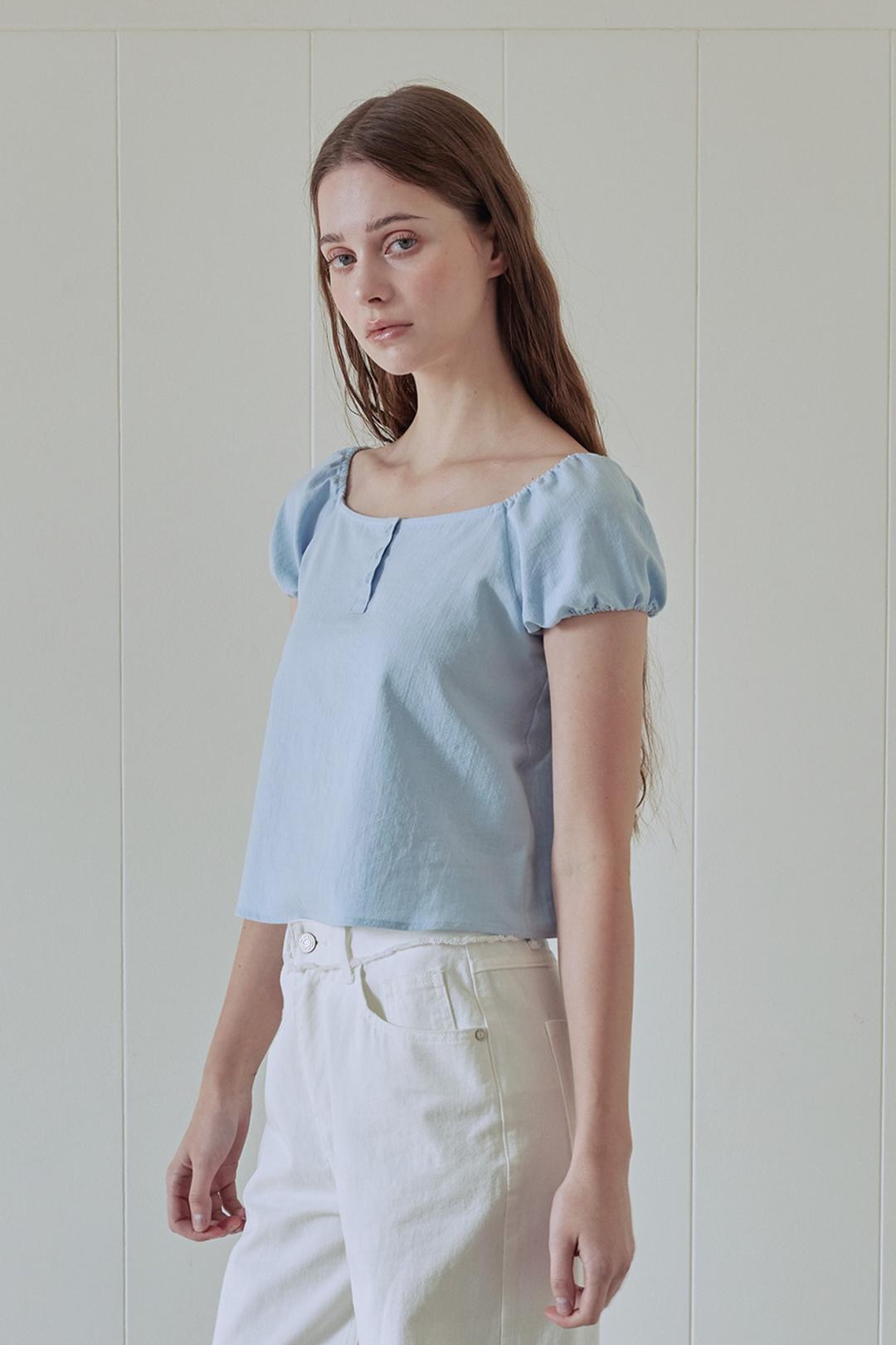 BUTTON UP PUFF BLOUSE (BLUE)