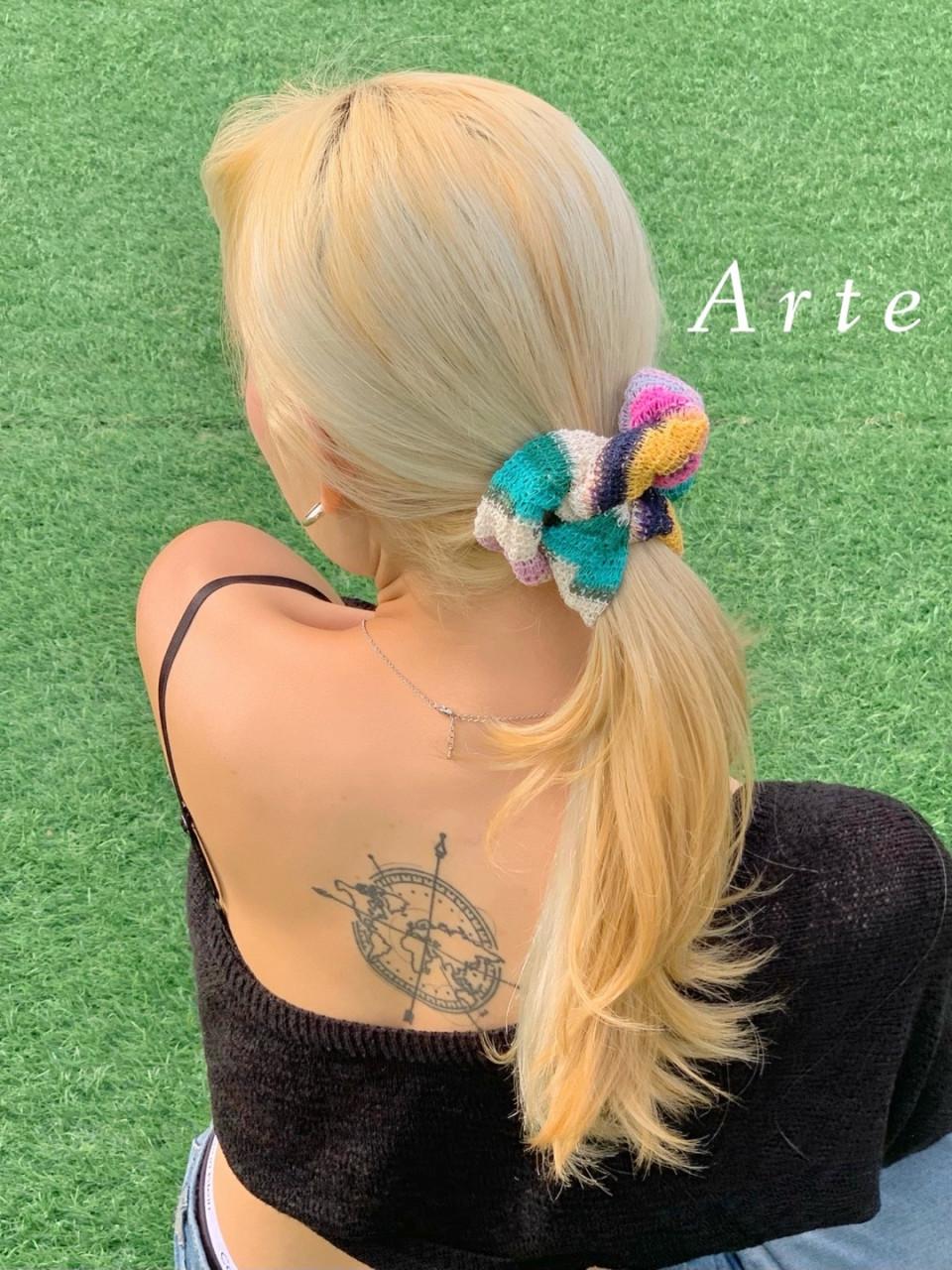 썸머 레인보우 빈티지 니트 유니크 곱창 머리끈 스크런치 2color