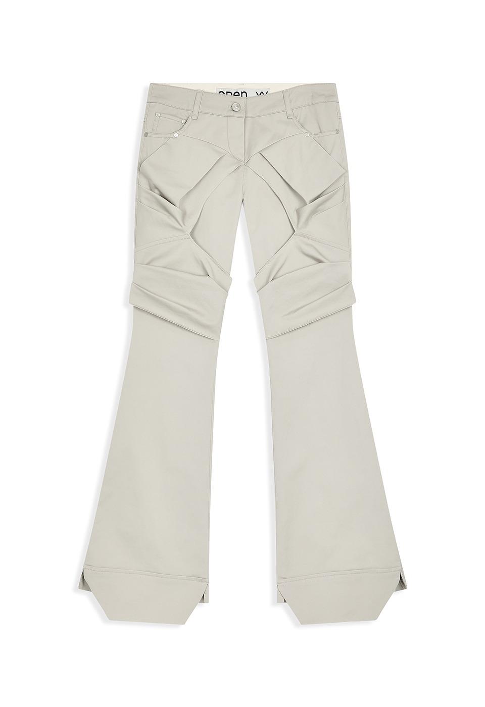 GATHERED BOOTCUT PANTS, BEIGE