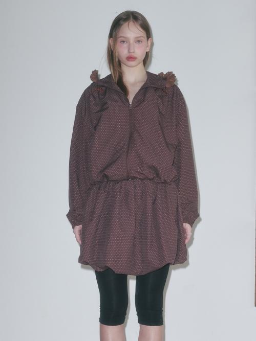 LACE TRIM HOODED WINDBREAKE, BROWN