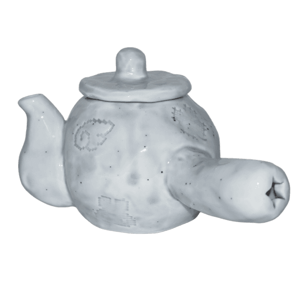 BLUE STAMPED TEA POT 1