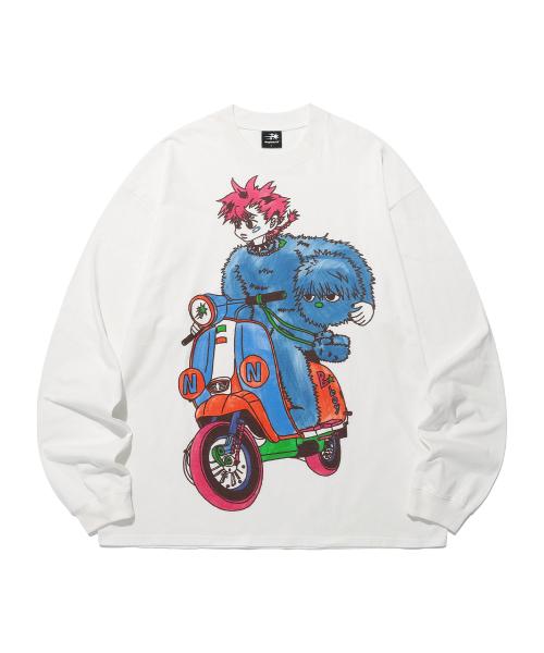 MOTORCYCLE BLUE BOY BIG BIG L/S TEE_WHITE(NG2EFUT554A)