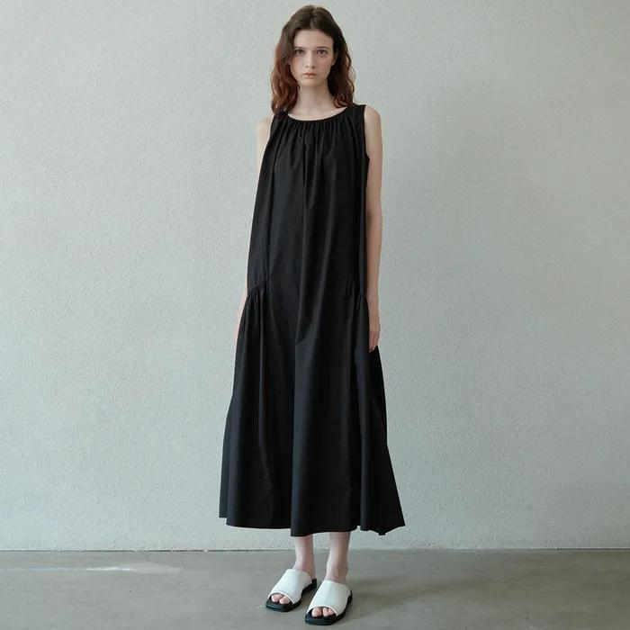 cotton shirring dress (black)