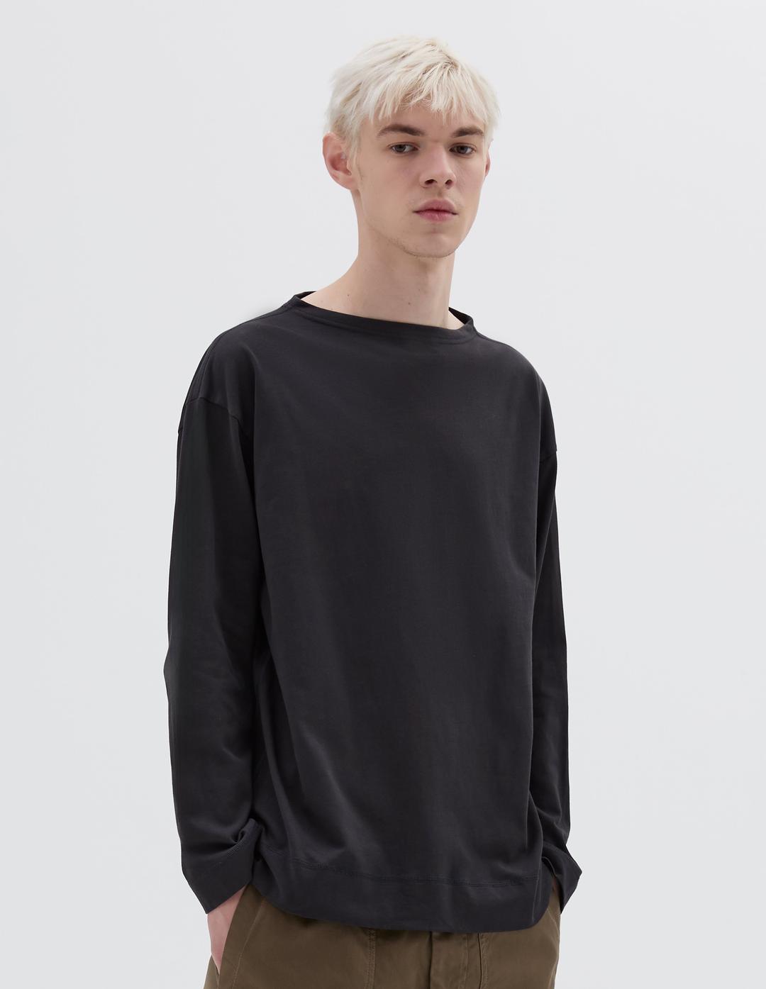 Off black cotton jersey Smock Neck T Shirt | MHL. by Margaret Howell