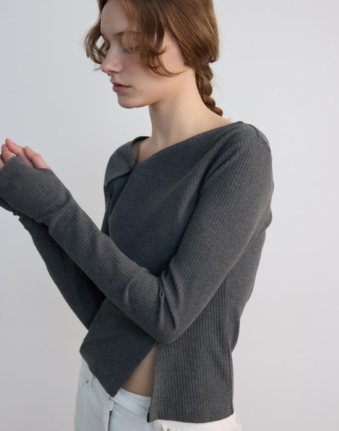 [24SS] Unbalanced Cut-out Top [Grey]