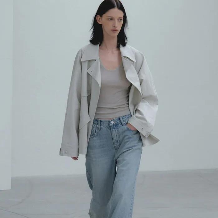 Cotton Half Trench Coat_Grayish beige