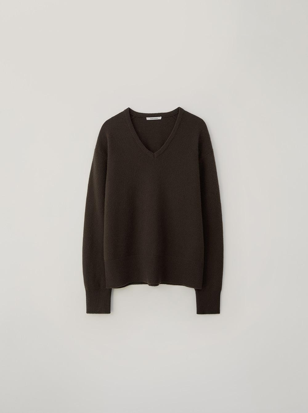 OVER V NECK KNIT_BROWN