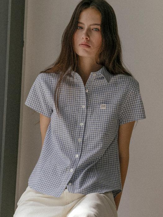 Gingham check half shirt KNSS03SH02_Blue