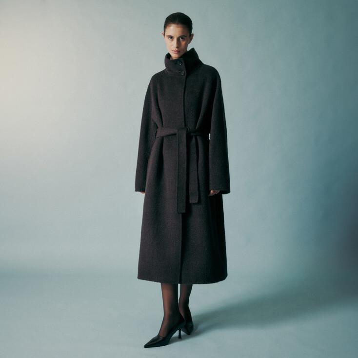 FUNNEL NECK ALPACA WOOL BLEND COAT