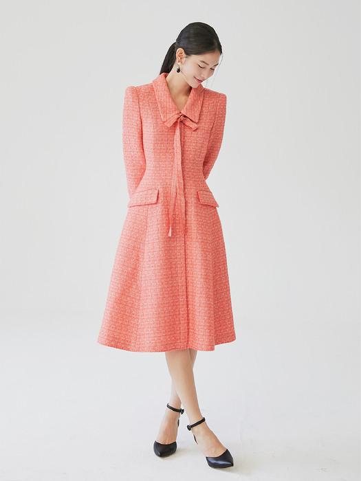 [미전시]BECKY Classic collar detail flared tweed dress (Red orange)