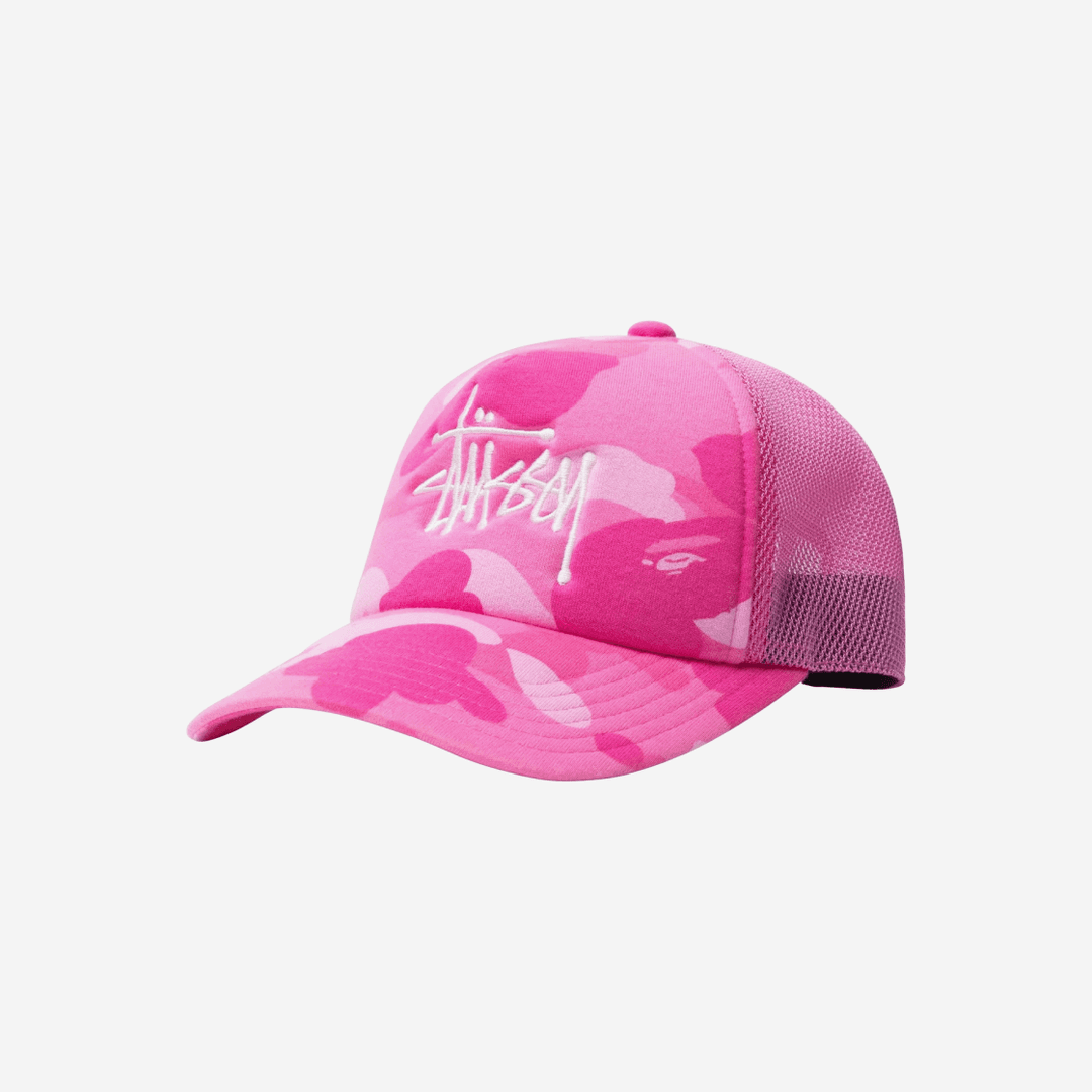 Stussy x BAPE Trucker Cap Pink