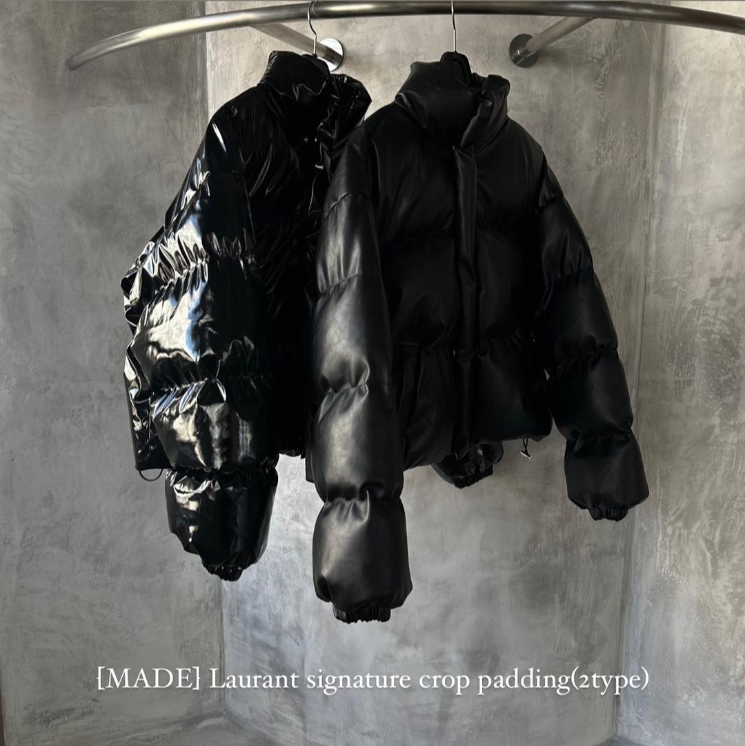 [미입금 취소수량 소량입고][에나멜 당일배송][MADE] Laurant signature crop padding(2type)
