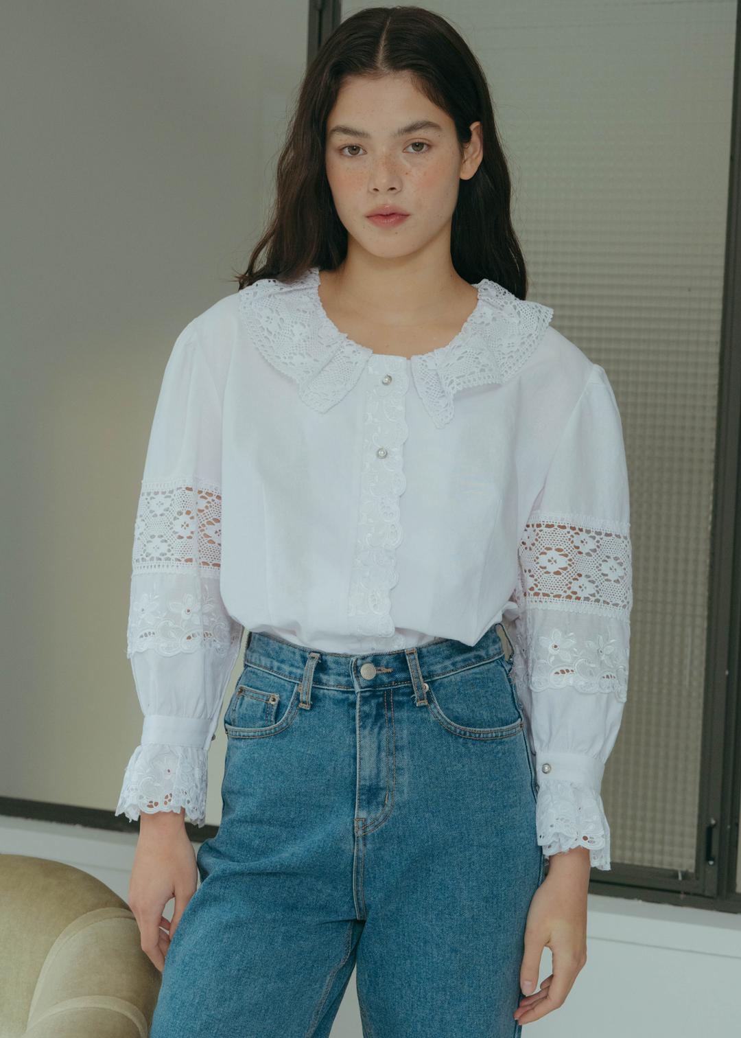ANTIQUE MIX LACE BLOUSE - WHITE
