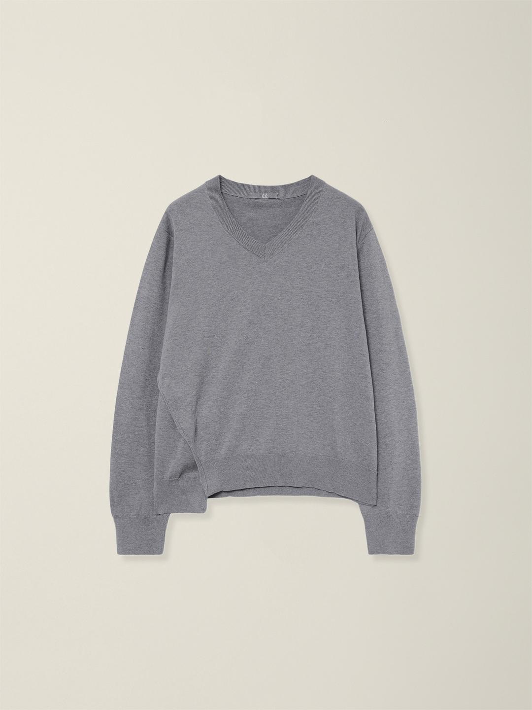 SIDE CLOSURE V-NECK KNIT  GREY